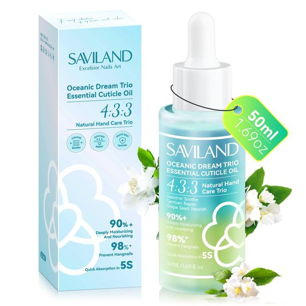 Saviland 50ml Jasmine Cuticle Oil: Jojoba Nail Cuticle Oil with Organic Vitamin E&C, Easy to Absorb Non-Greasy Cuticle Oil for Nails, Nail Oil for Dry Nails Moisturizing Repair