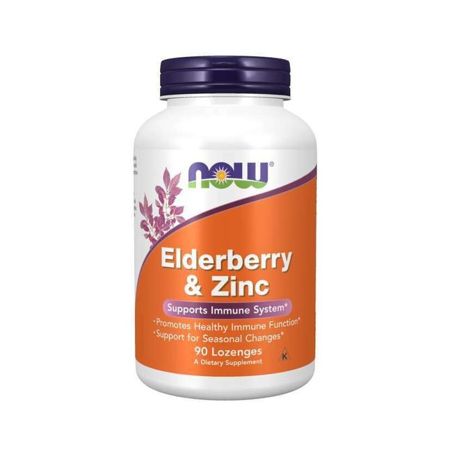 Now Foods ELDERBERRY & ZINC Gluconate 90 Loz Sambucus Echinacea Elder-Zinc 4/25