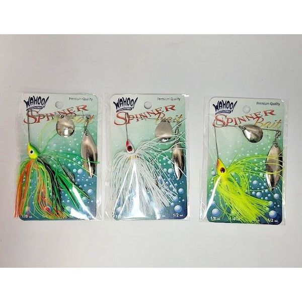Three Wahoo Spinnerbaits Assorted Colors 1/4 & 3/8 oz. Bass Lure Baits Tackle