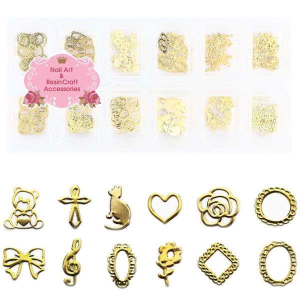 Thin Art Parts, Gold, for Nails & Resin, 12 Types, Case of Over 300