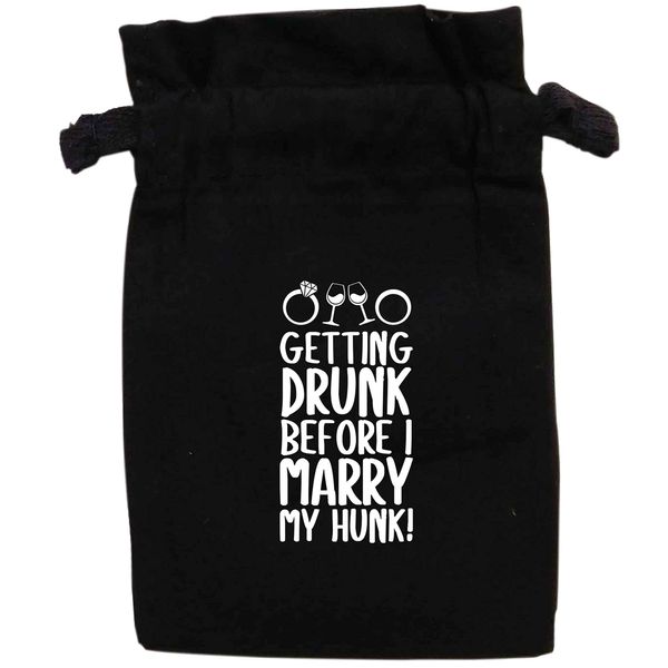 Flox Creative Black Organic Medium Drawstring Pouch Getting Drunk Before I Marry my Hunk