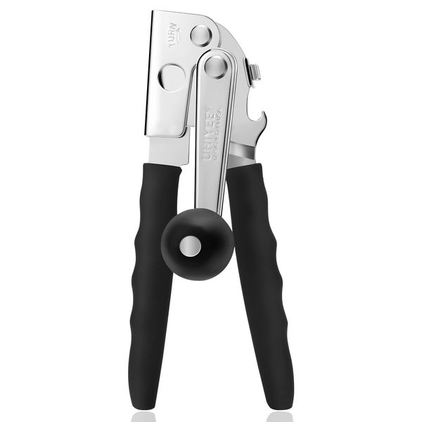 Commercial Can Opener, UHIYEE Hand Crank Can Opener Manual Heavy Duty with Comfortable Extra-long Handles, Oversized Knob, Large Handheld Can Opener Easy for Big Cans, Black