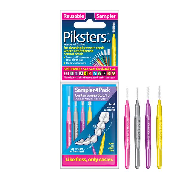 Piksters Sampler Pack Interdental Brushes Reusable Brushes Size 00, 0, 1, 3