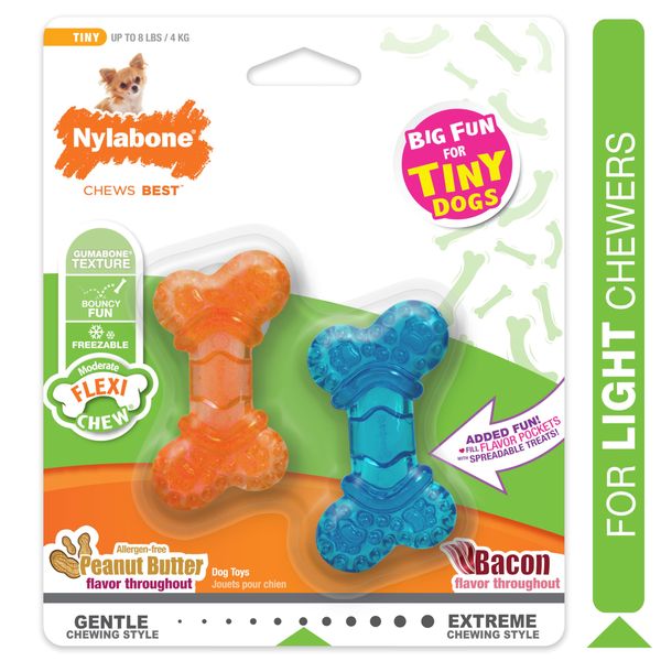 Nylabone Moderate Chew FlexiChew Bone Peanut Butter & Bacon XX-Small/Tiny (2 Count)