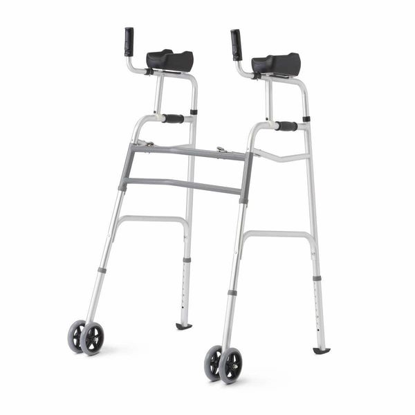 Aluminum Upright Folding Walker With 5" Wheels, Gray, Each
