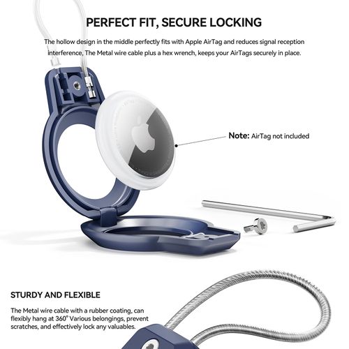Gitfos AirTag Holder, Airtags 4 Pack AirTag Keychain Holder with Wire Cable - Robust & 360° Protective fit Apple AirTag Holder for Luggage, Backpack, Keys, Ring Car Key Chain.-4 Blue