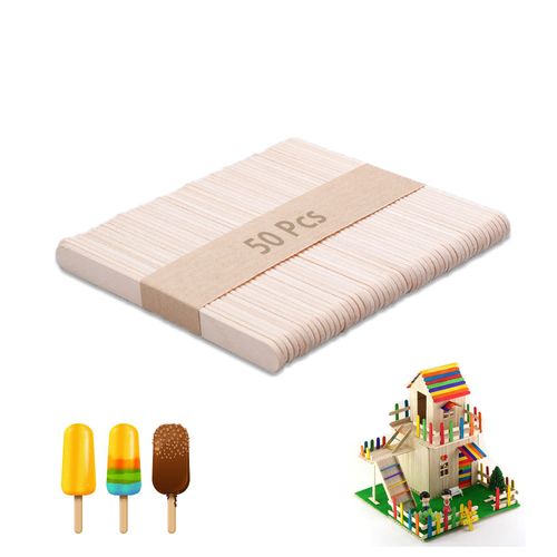 zoerbufan Pack of 50 Wooden Sticks, Ice Sticks Wood, Make Your Own Wooden Spatula for Crafts and Wooden Ice Sticks, Children, DIY, 114 mm x 10 mm x 2 mm