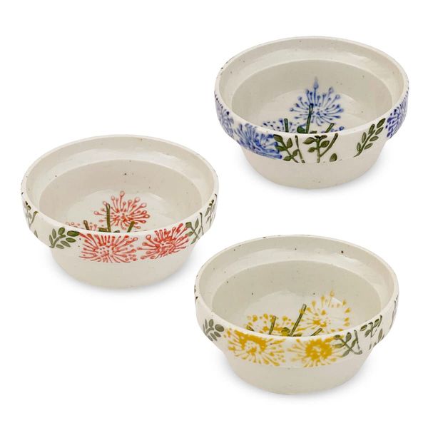 J-kitchens Hasamiyaki, Small Bowl, Set of 3, Small Pot, Izan Kiln, Karsk Bowl, S, Cocotte-Shaped, Diameter 3.0 x Height 1.3 inches (7.5 x 3.3 cm), Microwave Safe, Dishwasher Safe, Made in Japan, Wild Flowers