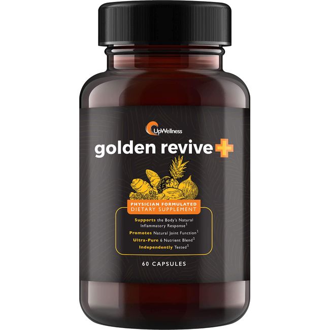 UpWellness Golden Revive + Joint Support with Quercetin, Magnesium, and Turmeric - 60 Capsules - 6 Active Ingredients for Joint and Muscle Care - Physician Formulated