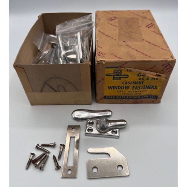 VINTAGE IVES ALUMINUM WINDOW CASEMENT FASTENERS NEW IN BOX! 8 COMPLETE SETS!