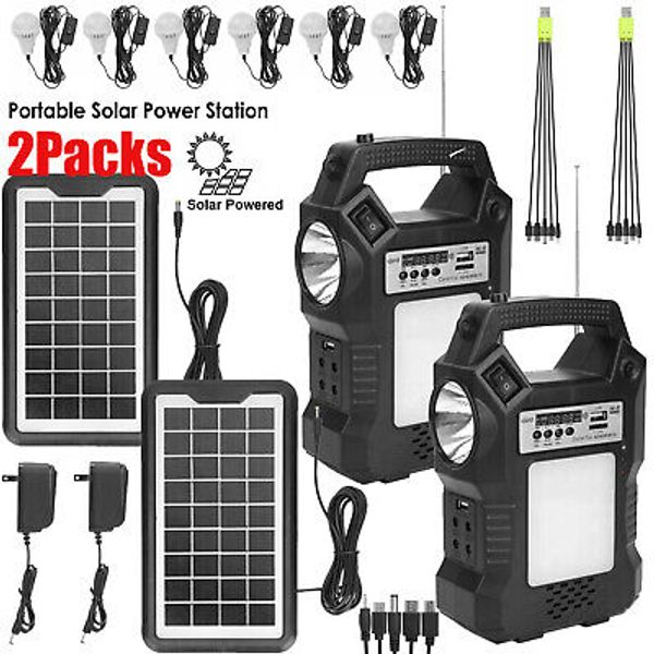 2PCS Power Station Solar Generator Panel Power Bank Outlet Emergency W/ 6 Bulbs