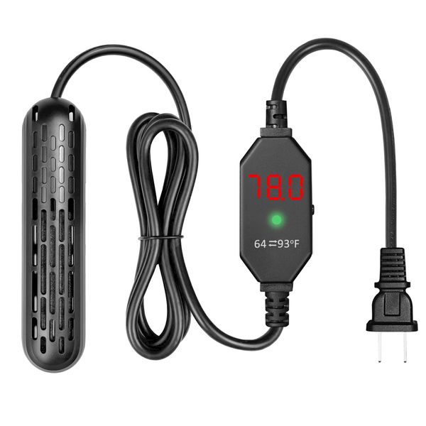 YukiHalu Small Aquarium Heater 25/50/100/150W with Protective Cover, Mini Fish Tank Heater, External Controller, Temperature Adjustable, Digital Display, Used for 5/10/20/30 Gallons (25W-5Gallon)