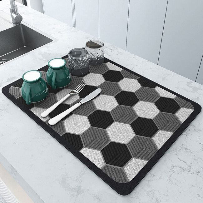 Kitchen Printed Absorbent Tableware Mats Dish Drying Mat Drain Pad Counter  Top Mat Non-slip Draining Placemat Home Decor Rugs
