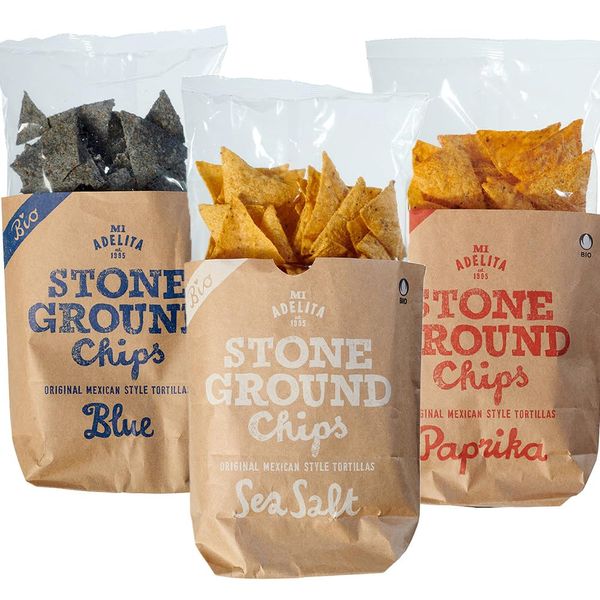 Mi Adelita Tortilla Chips Bundle/Mexican Stone Ground Tortilla Chips Variety with Sea Salt, Paprika and Blue Corn, Mexican Snacks, Nachos