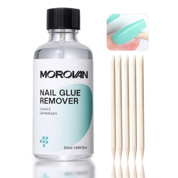 Morovan Nail Glue Remover for Press on Nails - 50ML Press on Nail Glue Remover for Acrylic Nails Tips Quickly Gel Nail Glue Remover Press on Nail Remover Glue off