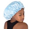 Cospack Extra Large Double Layer Reversible Adjustable Satin Cap for Sleeping Hair Bonnet (L.blue+Beige)