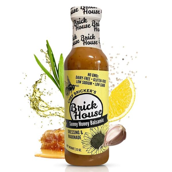 Sunny Honey Balsamic Vinaigrette Dressing, Low Carbs Balsamic Vinaigrette Salad Dressing, Non-GMO & Low Sodium Salad Dressing by Brick House, 12 Oz