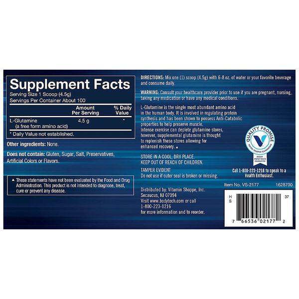 BodyTech Glutamine Powder Unflavored (15.88 oz./100 Servings)