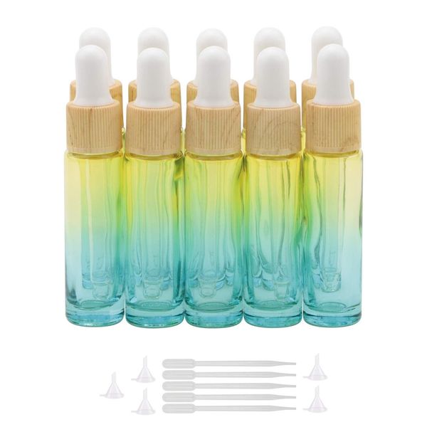 10Pcs Eye Dropper Bottle Set, 10ml (1/3oz) Yellow Blue Gradient Thickened Gla...