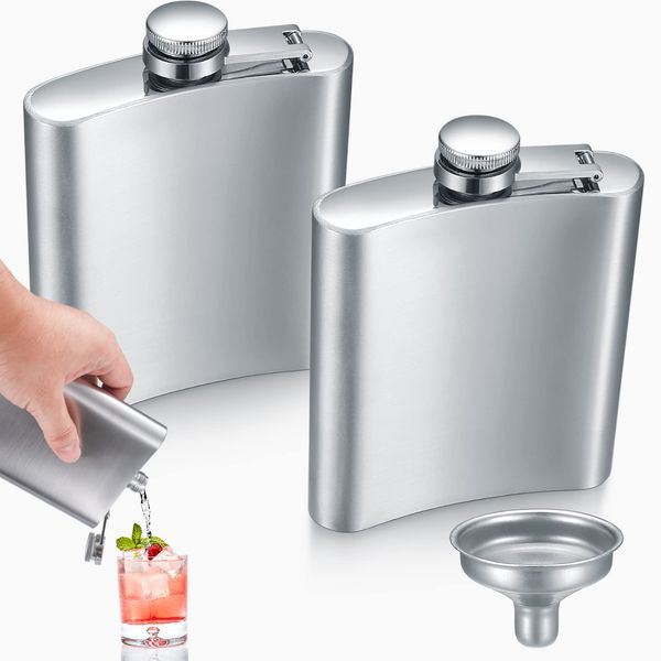 XxinXrong2 Pcs 7 oz Hip Flask with Funnel Set, Stainless Steel Whiskey Flask, Portable Pocket Hip Flask Flagon for Men Climbing Camping Barbecue Bar Party Drinker Flask