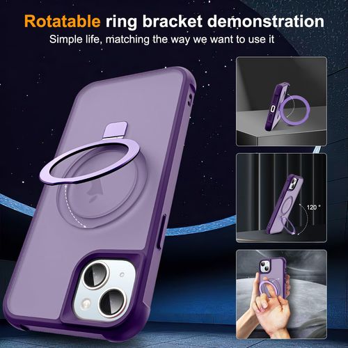 SKYLMW Compatible with iPhone 14 Plus Case with Invisible Magnetic O-Ring Stand Military-Grade Translucent Case for iPhone 14 Plus 6.7" [Compatible with Mag-Safe][Great Grip Feeling], Purple