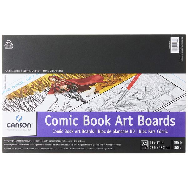 Canson Artist Series Comic Paper, Art Board, Foldover Pad, 11x17 inches, 24 Sheets (150lb/250g) - Artist Paper for Adults and Students - Colored Pencil, Marker, Ink, Pen