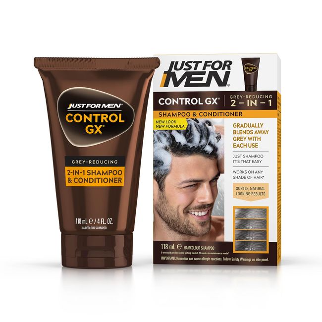 Just for Men Control GX 2-in-1-Shampoo und Spülung zur Reduzierung des Grauanteils, verbesserte Formel, alle Haarfarben, 118 ml