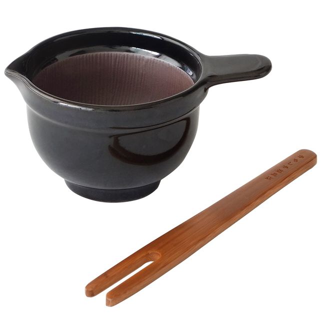 Kamoshita Tools Shop Nattou Bee, Normally with Sprinkle Rod, Bamboo Natto Pot, Small Bowl, Banko Ware, Made in Japan (Black)