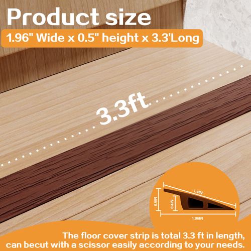 Threshold Floor Transition Strip 3.3ft, Double Sided Self-Adhesive PVC Floor Transition Strip, Doorway Threshold Ramp (Black Wood Grain, 2.7" Wide x 0.6" Height x 3.3'Long)