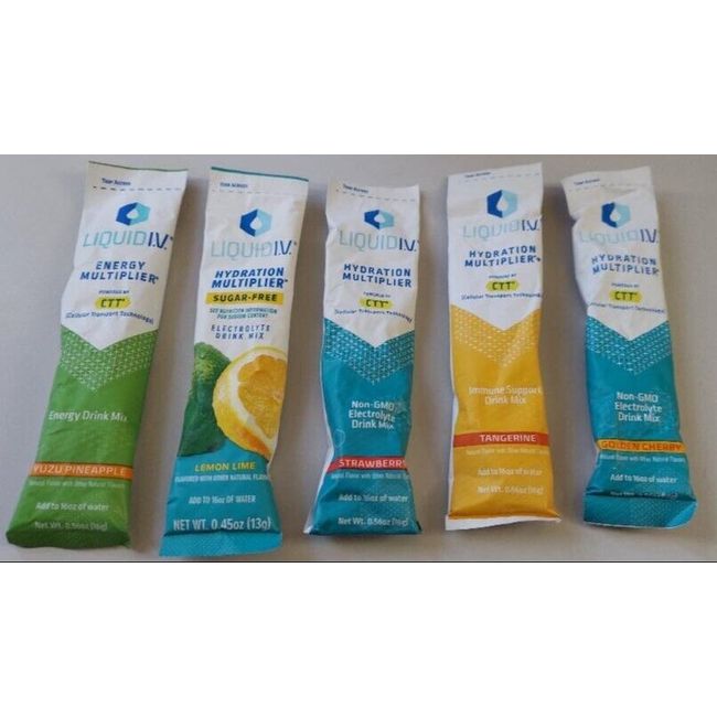 Lot Of Five LIQUID I. V. Hydration/Energy Multiplier Individual Drink Pouches