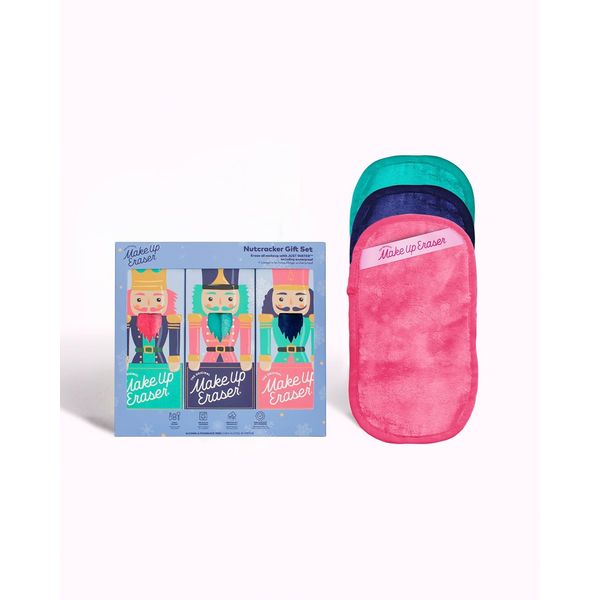 MakeUp Eraser, 3-Piece Mini PRO Erase All Makeup With Just Water, Including Waterproof Mascara, Eyeliner, Foundation, Lipstick, Sunscreen and More! (Nutcracker) 3ct.