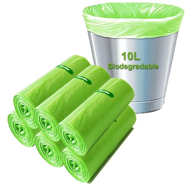 Biodegradable Bin Bags Liner 120PCS, 10L Food Waste Bags Trash Bags Small, 10 Litre Compostable Compost Caddy Liners, Recycled Degradable Rubbish Garbage Bags for Kitchen Office, Green, 45 x 50cm