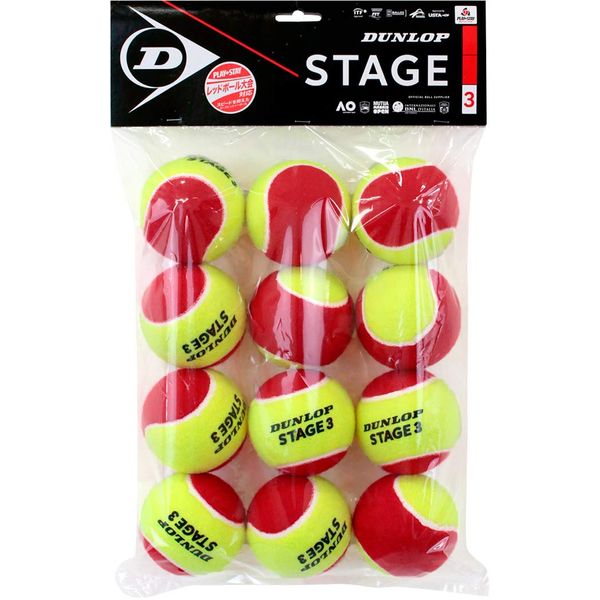 Dunlop Tennis Balls DUNLOP STAGE 3 RED1 DOZEN STG1GRB3TIN KIDS JUNIOR 12 PACK RED x YELLOW