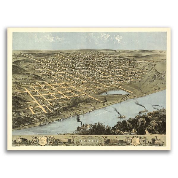 Omaha Nebraska 1868 Historic Panoramic Town Map - 18x24