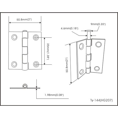 QCAA Square Door Butt Hinge, Heavy Gauge, Swaged, Loose Pin, 2-1/2"x2-1/2"x2.0mm, Brass Plated, Made in Taiwan, 2 Pack