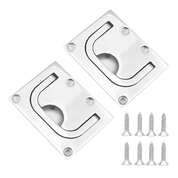 NUZAMAS Set of 2 Boat Flush Hatch, 316 Stainless Steel, 76 * 57mm, Marine Handle Boat Recessed Hatch Recessed Lift Pull Handle with Screws for Cabinet Locker