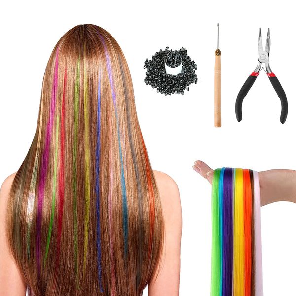 AmaSpace 100 Pcs Rainbow Hair Extensions, 20 Inch Colored Clip In Hair Extension Clip for Women Kids Gift Cosplay Dress Up Party Highlights (15 Colors, Contains Hair Extension Tools)