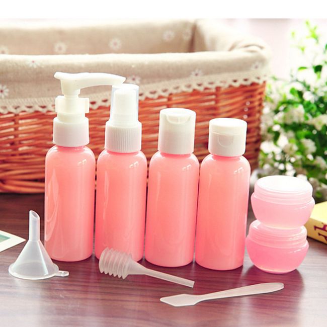 TSA-Approved Toiletry Kit of 20 Pink Plastic Bottles w/ Funnel for Travel