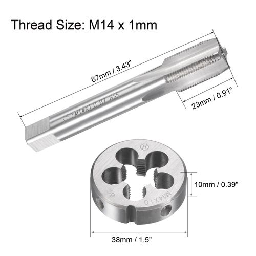 sourcing map M14 x 1mm Metric Tap and Die Set, Machine Thread Screw Tap with Round Threading Die, Tap & Die Kit for Nut Screw Bolt Thread Repair