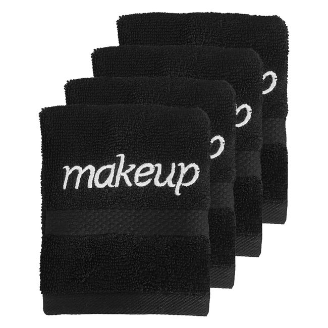 Villa Celestia Black Makeup Towels,100% Soft Cotton Reusable Makeup Wipes Luxury Black Makeup Washcloths for Face Pack of 4 (13"X13")