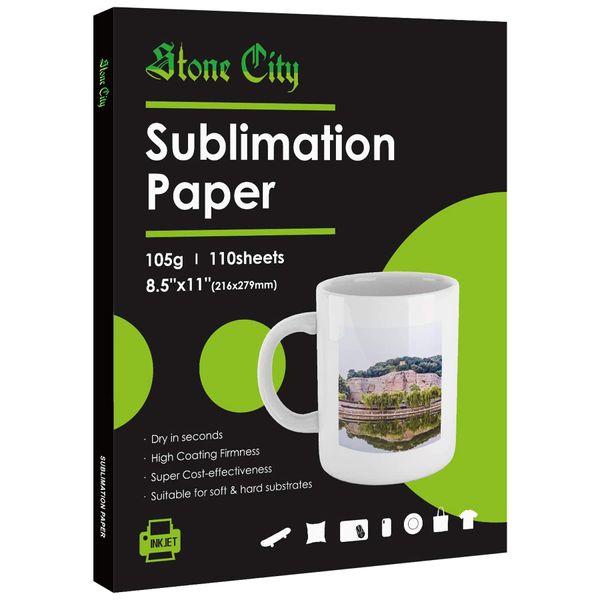 Stone City Sublimation Paper 8.5x11 inch 110 Sheets for Heat Transfer Light Fabirc Mug Tumbler DIY Gift Compatible with Inkjet Printer Sublimation Ink 105g