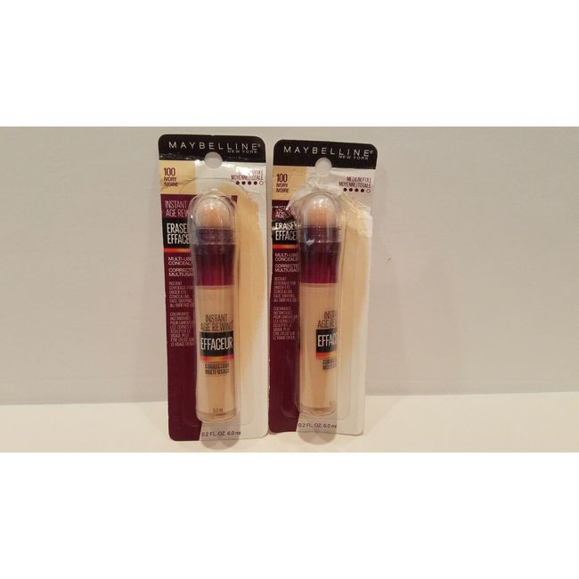 Maybelline ~ Lot 2 ~ Instant Age Rewind Dark Circle Concealer Ivory -#100-NO BOX