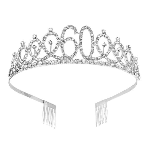 Minkissy 60th Birthday Tiara Crystal Crown Rhinestone Princess Birthday Crown Hair Accessories Happy 60th Birthday Crown Tiara for Women Ladies