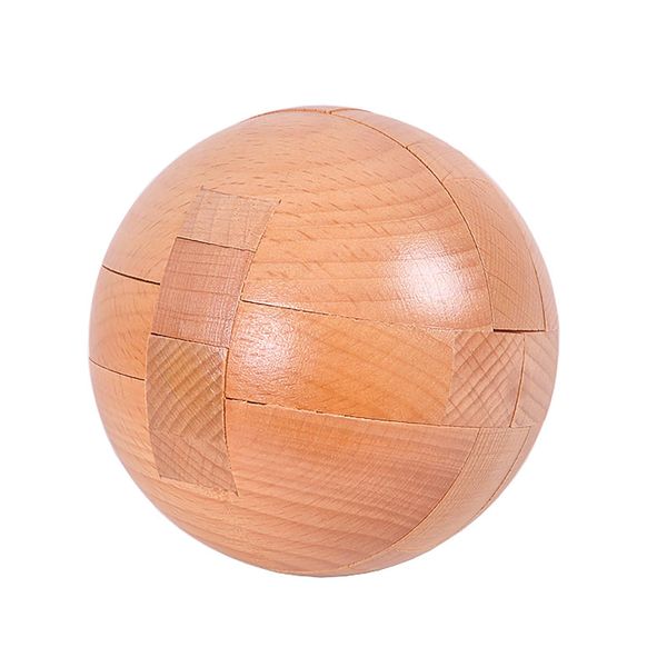 Wooden Brain Teasers Puzzle Handmade Big Wooden Puzzle Magic Ball Toy Intelligence IQ Games 3D Sphere Puzzles for Kids and Adults (Natural Wood)