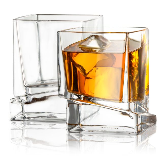 JoyJolt Carre Square Scotch Glasses, Old Fashioned Whiskey Glasses 10-Ounce, Ultra Clear Whiskey Glass for Bourbon and Liquor Set Of 2 Glassware