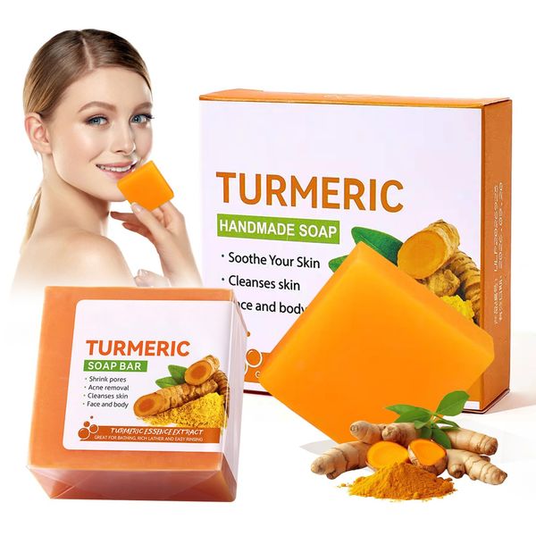 Nature Turmeric Soap, Turmeric Soap, Pure Turmeric Handmade Soap Bar, Organic Ginger Bath Soap, Dark Spot Corrector Remover, Moisturizing Erase Fine Lines, Firming, Friendly Vegan&Cruelty Free