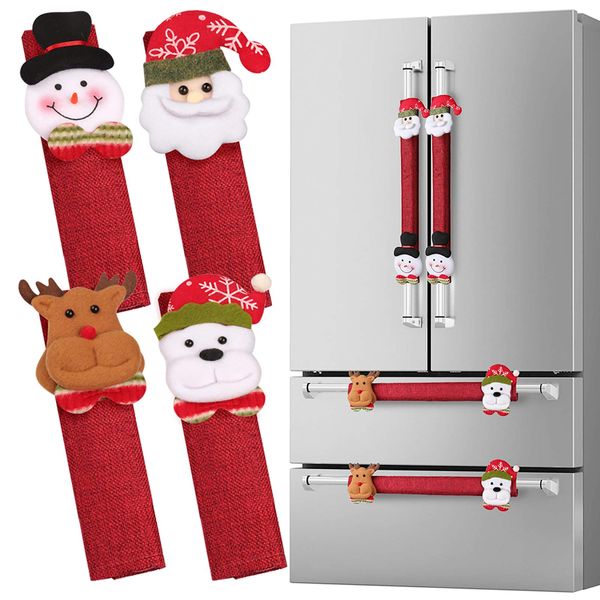 D-FantiX Christmas Refrigerator Handle Covers Set of 8, Santa Snowman Kitchen Appliance Covers Fridge Microwave Oven Dishwasher Refrigerator Door Handle Covers Protector Christmas Decorations