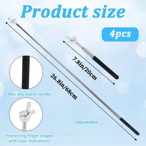 4 Pcs Telescopic Teachers Pointer, Extendable Hand Pointer Stick, Mini Classroom Finger Stick for Elementary School Kindergarten and Teacher Supplies Interactive Learning(Black Pink Blue Purple)