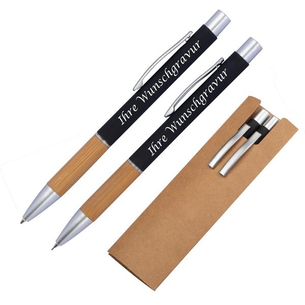 Writing Set with Engraving / Ballpoint Pen + Pencil / with Bamboo Grip Zone