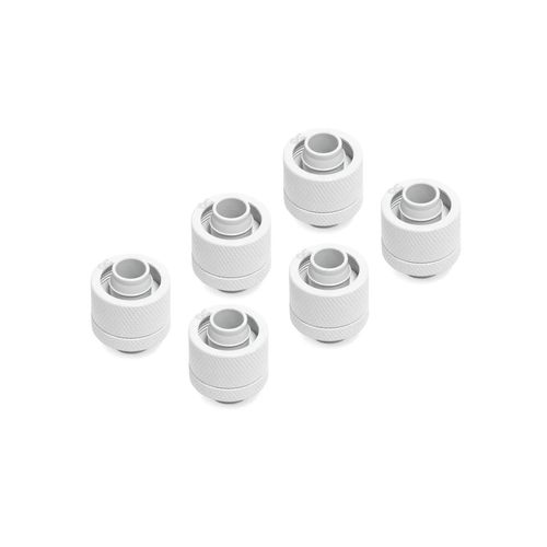 Alphacool Eiszapfen G1/4" to 10mm ID, 16mm OD Compression Fitting for Soft Tubing, White, 6-Pack
